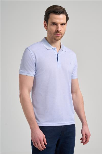 Koyu Mavi Kısa Kol Baskılı Pike Polo Yaka Cepsiz esnek Casual Slim Fit Tişört 1011250151