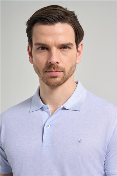 Koyu Mavi Kısa Kol Baskılı Pike Polo Yaka Cepsiz esnek Casual Slim Fit Tişört 1011250151