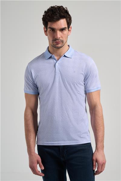 Koyu Mavi Kısa Kol Baskılı Pike Polo Yaka Cepsiz esnek Casual Slim Fit Tişört 1011250150