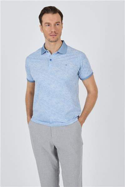Mavi Kısa Kol Baskılı Pike Polo Yaka Cepsiz esnek Casual Slim Fit Tişört 1011250152