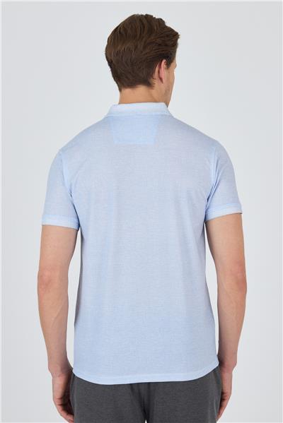 Koyu Mavi Kısa Kol Baskılı Pike Polo Yaka Cepsiz esnek Casual Slim Fit Tişört 1011250153