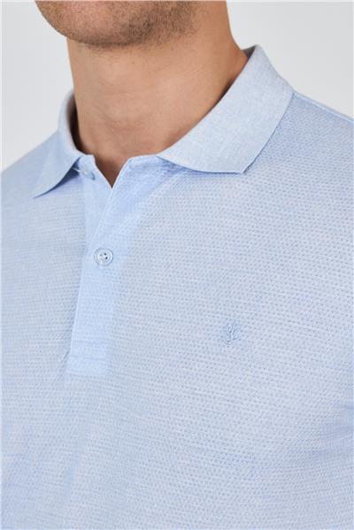 Koyu Mavi Kısa Kol Baskılı Pike Polo Yaka Cepsiz esnek Casual Slim Fit Tişört 1011250153