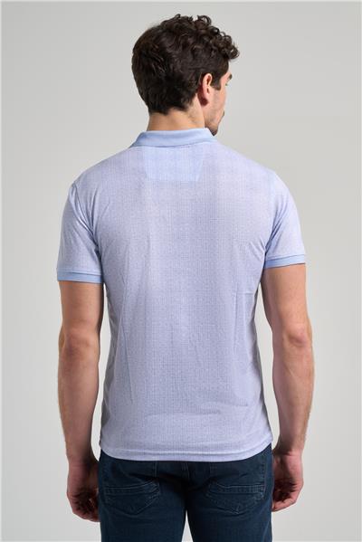 Koyu Mavi Kısa Kol Baskılı Pike Polo Yaka Cepsiz esnek Casual Slim Fit Tişört 1011250150