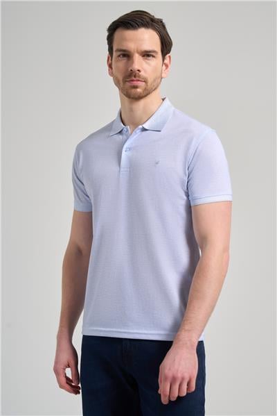 Koyu Mavi Kısa Kol Baskılı Pike Polo Yaka Cepsiz esnek Casual Slim Fit Tişört 1011250151