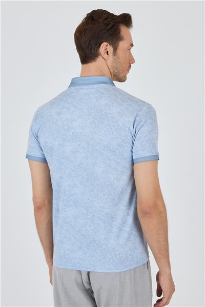 Mavi Kısa Kol Baskılı Pike Polo Yaka Cepsiz esnek Casual Slim Fit Tişört 1011250152