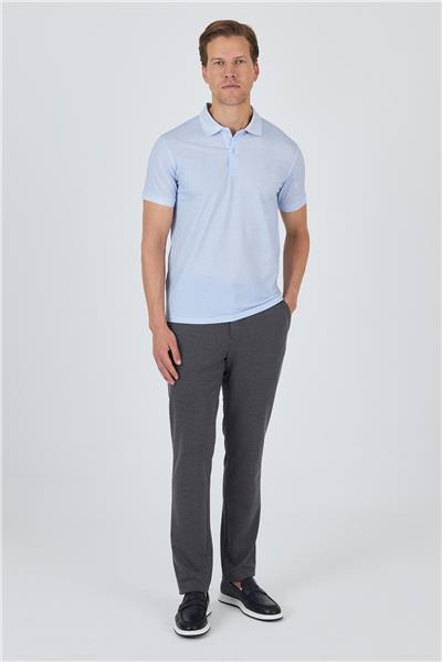 Koyu Mavi Kısa Kol Baskılı Pike Polo Yaka Cepsiz esnek Casual Slim Fit Tişört 1011250153