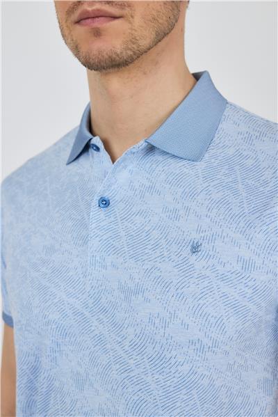 Mavi Kısa Kol Baskılı Pike Polo Yaka Cepsiz esnek Casual Slim Fit Tişört 1011250152