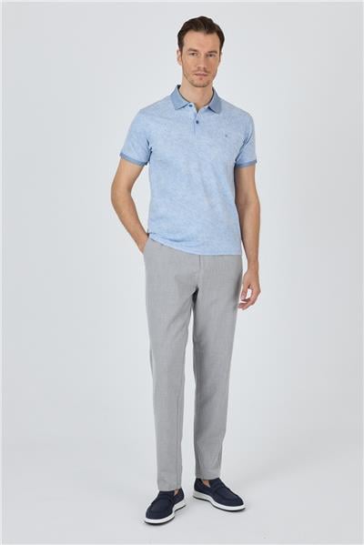 Mavi Kısa Kol Baskılı Pike Polo Yaka Cepsiz esnek Casual Slim Fit Tişört 1011250152