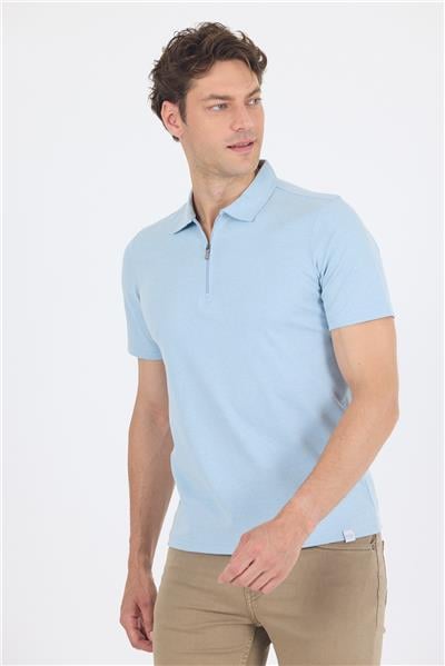 Koyu Mavi Kısa Kol Düz Suprem Polo Yaka Cepsiz Pamuklu Casual Slim Fit Tişört 1011250164_300