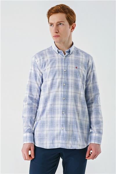 Koyu Mavi Kısalabilir Kol Cepsiz Pamuklu Keten Comfort Fit Gömlek 1004240147