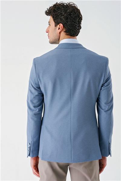Koyu Mavi Örme Mono Yaka Çift Yırtmaç Likralı 6 Drop Slim Fit Dar Kesim Klasik Ceket 1002240138