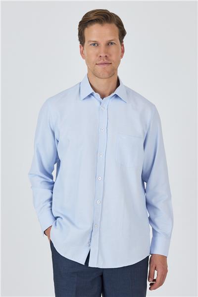 Mavi Sert Yaka Kendinden Desenli Classic Pamuklu Comfort Fit Gömlek 1004250220