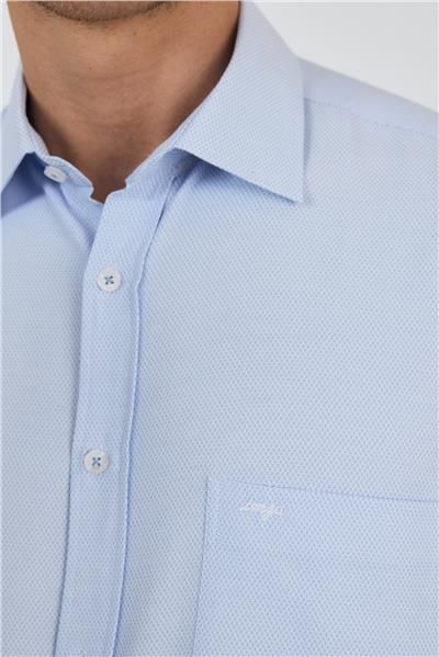 Mavi Sert Yaka Kendinden Desenli Classic Pamuklu Comfort Fit Gömlek 1004250220