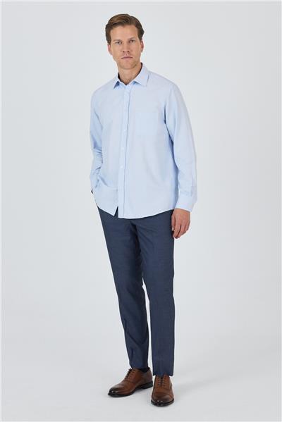 Mavi Sert Yaka Kendinden Desenli Classic Pamuklu Comfort Fit Gömlek 1004250220