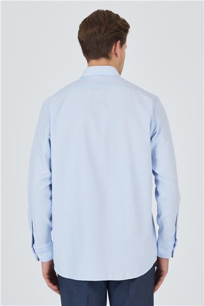 Mavi Sert Yaka Kendinden Desenli Classic Pamuklu Comfort Fit Gömlek 1004250220