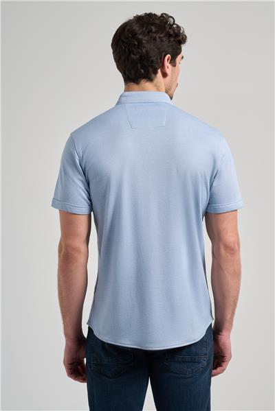 Mavi Uzun Kol Düz Örme Düğmeli Yaka Cepsiz Pamuklu Classic Slim Fit Gömlek 1004250152