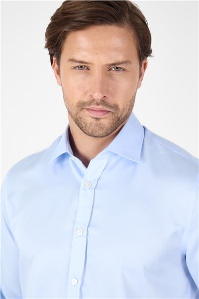 Koyu Mavi Uzun Kol İtalyan Yaka Cepsiz Non Iron Slim Fit %100 Pamuk Gömlek 1004250269