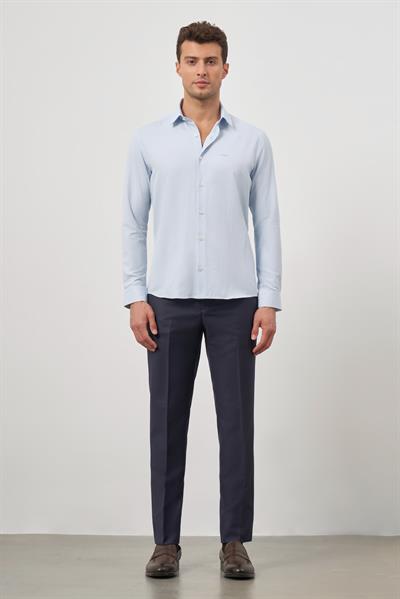 Mavi Uzun Kol Kendinden Desenli Armürlü 032 Sert Yaka Classic Slim Fit Gömlek 1004245151