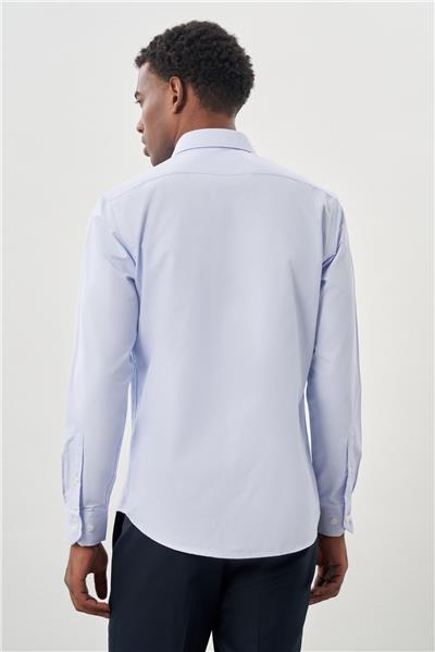 Mavi Uzun Kol Armürlü Sert Yaka Cepsiz Pamuklu Classic Slim Fit Gömlek 1004245226