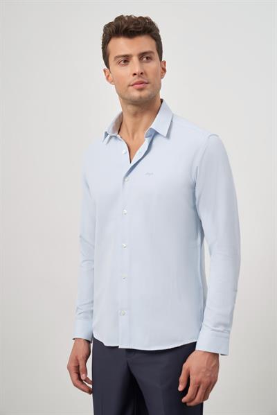 Mavi Uzun Kol Kendinden Desenli Armürlü 032 Sert Yaka Classic Slim Fit Gömlek 1004245151
