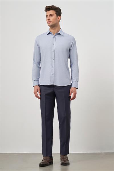 Mavi Uzun Kol Kendinden Armürlü Cepsiz Pamuklu Classic Slim Fit Gömlek 1004245161