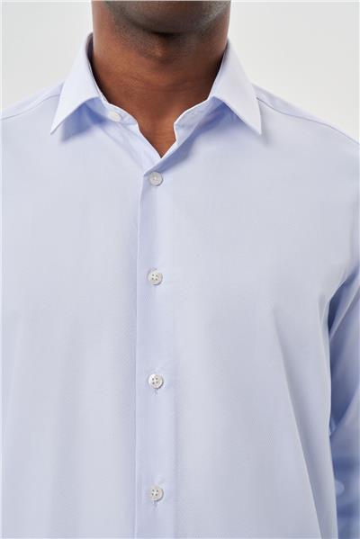 Mavi Uzun Kol Armürlü Sert Yaka Cepsiz Pamuklu Classic Slim Fit Gömlek 1004245226