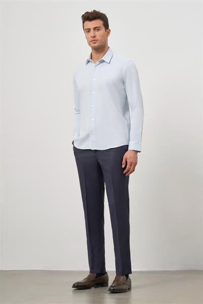 Mavi Uzun Kol Kendinden Desenli Armürlü 32 Sert Yaka Classic Slim Fit Gömlek 1004245152