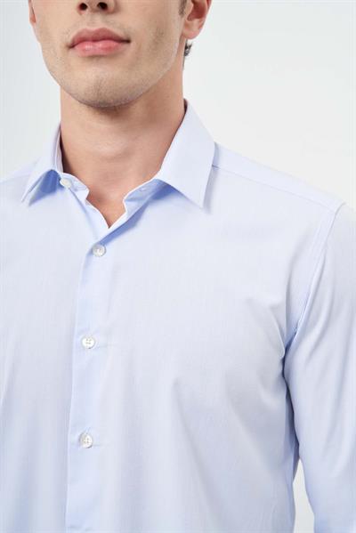 Mavi Uzun Kol Kendinden Armürlü Cepsiz Pamuklu Classic Slim Fit Gömlek 1004245202