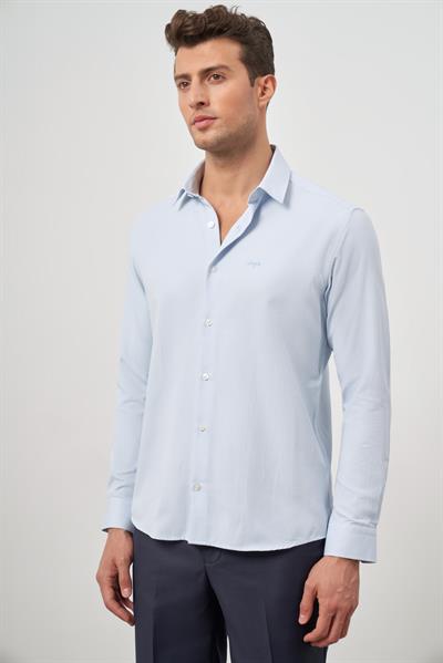 Mavi Uzun Kol Kendinden Desenli Armürlü 032 Sert Yaka Classic Slim Fit Gömlek 1004245151