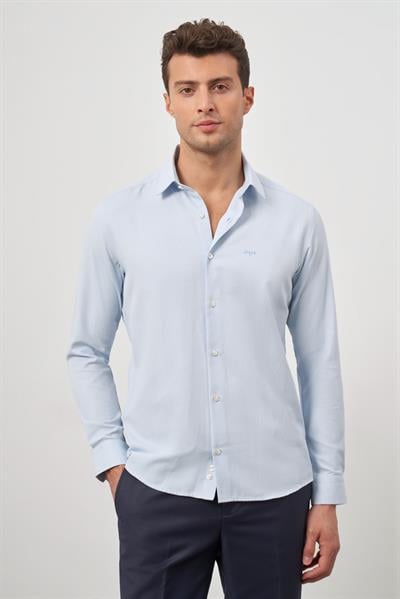 Mavi Uzun Kol Kendinden Desenli Armürlü 032 Sert Yaka Classic Slim Fit Gömlek 1004245151