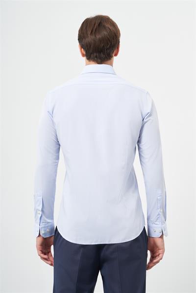 Mavi Uzun Kol Kendinden Armürlü Cepsiz Pamuklu Classic Slim Fit Gömlek 1004245202