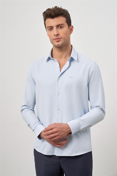 Mavi Uzun Kol Kendinden Desenli Armürlü 032 Sert Yaka Classic Slim Fit Gömlek 1004245151