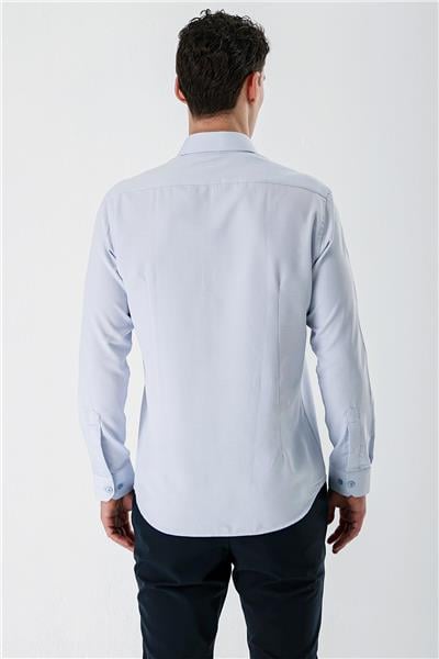 Mavi Uzun Kollu Armürlü Cepsiz Pamuklu Slim Fit Gömlek 1004235171