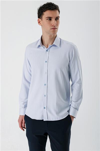 Mavi Uzun Kollu Armürlü Cepsiz Pamuklu Slim Fit Gömlek 1004235171