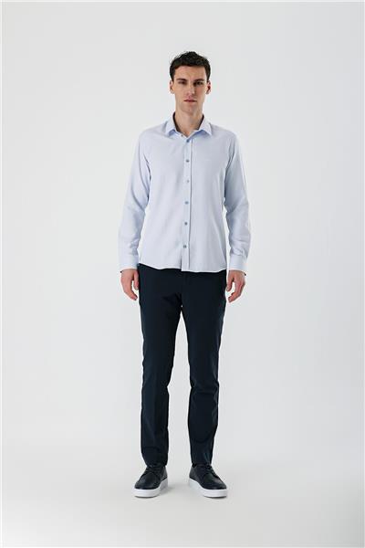 Mavi Uzun Kollu Armürlü Cepsiz Pamuklu Slim Fit Gömlek 1004235171