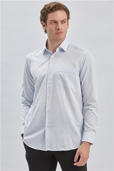 Koyu Mavi Uzun Kollu Ekoseli Cepli Pamuklu Klasik Comfort Fit Rahat Kesim Gömlek 1004240226