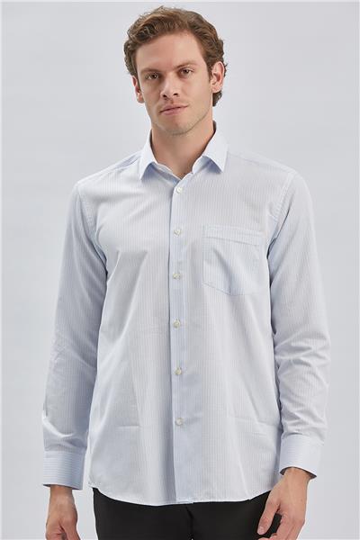 Koyu Mavi Uzun Kollu Ekoseli Cepli Pamuklu Klasik Comfort Fit Rahat Kesim Gömlek 1004240226