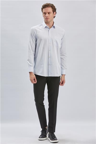 Koyu Mavi Uzun Kollu Ekoseli Cepli Pamuklu Klasik Comfort Fit Rahat Kesim Gömlek 1004240226