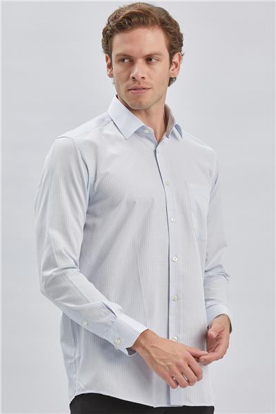 Koyu Mavi Uzun Kollu Ekoseli Cepli Pamuklu Klasik Comfort Fit Rahat Kesim Gömlek 1004240226