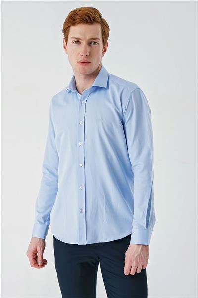 Mavi Uzun Kollu Oxford Cepsiz Pamuklu Klasik Slim Fit Dar Kesim Gömlek 1004240235