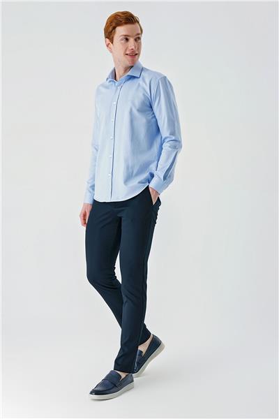 Mavi Uzun Kollu Oxford Cepsiz Pamuklu Klasik Slim Fit Dar Kesim Gömlek 1004240235