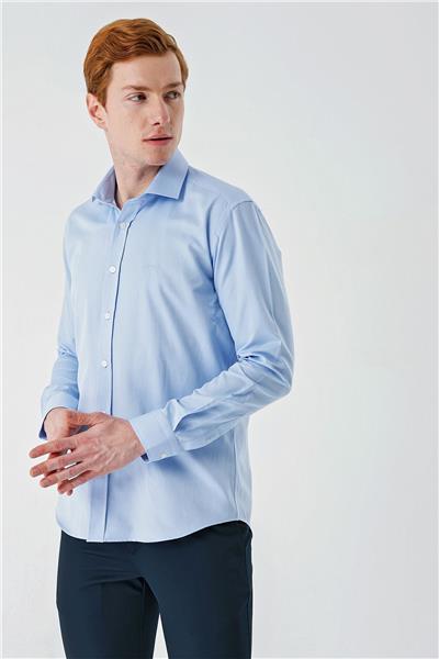 Mavi Uzun Kollu Oxford Cepsiz Pamuklu Klasik Slim Fit Dar Kesim Gömlek 1004240235
