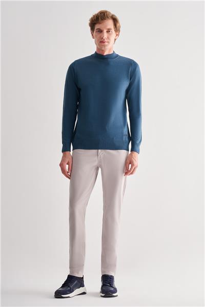 Mavi Yarım Balıkçı Yaka Cepsiz Comfort Fit Classic Yünlü Triko Kazak 1012255001