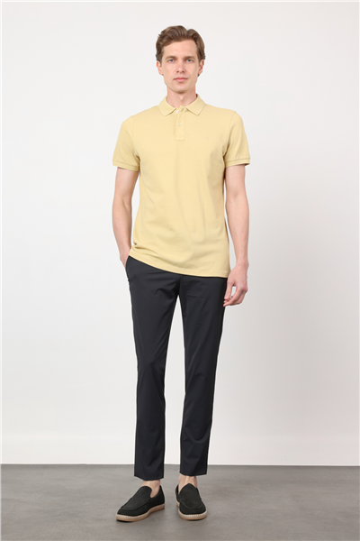 Koyu Sarı Polo Yaka Kısa Kol Cepsiz Slim Fit Pamuklu Tişört 1011260154