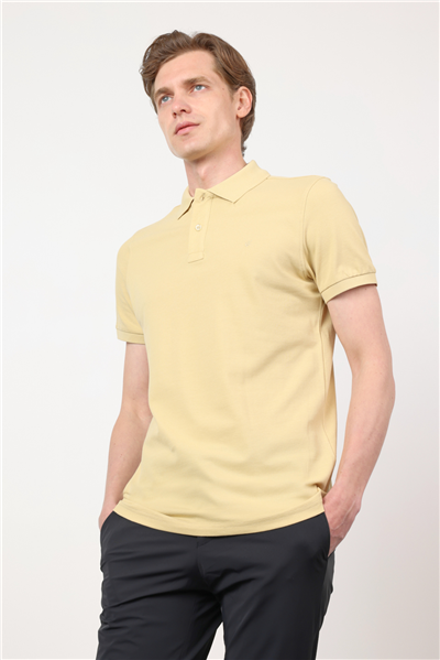 Koyu Sarı Polo Yaka Kısa Kol Cepsiz Slim Fit Pamuklu Tişört 1011260154