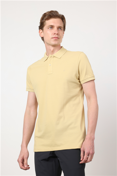 Koyu Sarı Polo Yaka Kısa Kol Cepsiz Slim Fit Pamuklu Tişört 1011260154