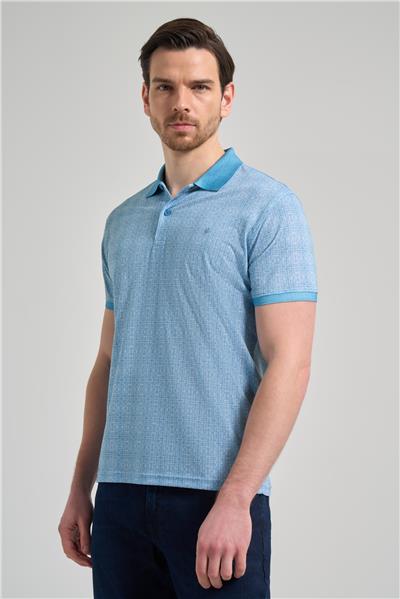 Koyu Turkuaz Kısa Kol Baskılı Pike Polo Yaka Cepsiz esnek Casual Slim Fit Tişört 1011250150