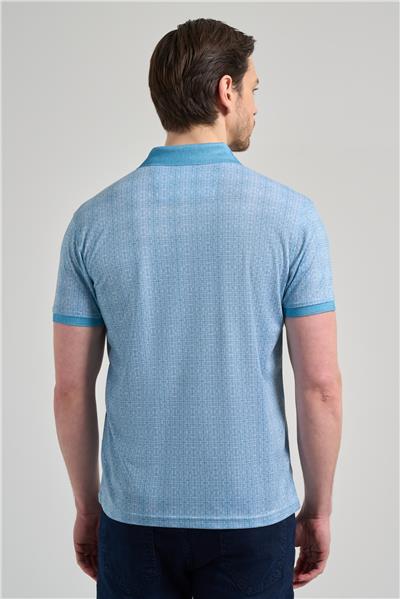 Koyu Turkuaz Kısa Kol Baskılı Pike Polo Yaka Cepsiz esnek Casual Slim Fit Tişört 1011250150