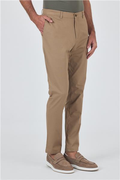 Koyu Vizon Armürlü Yan Cep Düz Paça Slim Fit Pamuklu Casual Chino Pantolon 1003250120