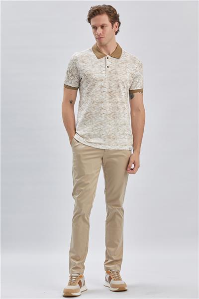 Koyu Vizon Baskılı Pike Polo Yaka Garnili %100 Pamuk Casual Slim Fit Dar Kesim Tişört 1011240157